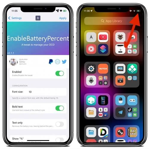 EnableBatteryPercent  tweak